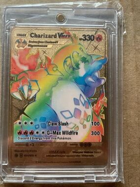 Charizard VMAX Rainbow Gold Foil Trading Card - Multicolor Metal plated